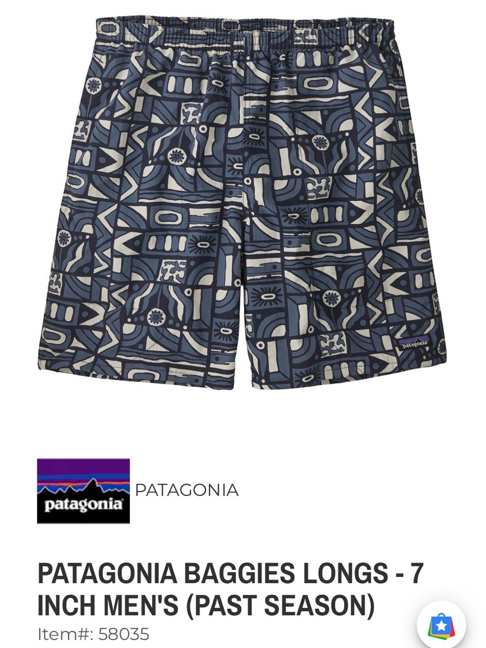 Patagonia Men’s Swim Large L Baggies 7” like new New Navy
